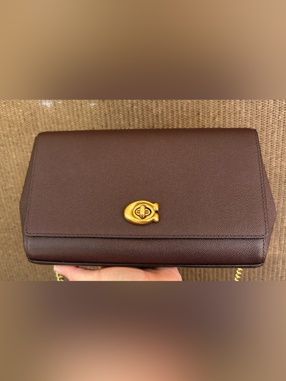 Coach Chocolate Brown Pebbled Leather Crossbody with Gold Turnlock